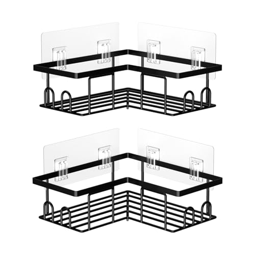 UUlioyer Duschablage ohne Bohren Ecke, Wasserdichter und Rostfreier Duschregal, 2 Stück Badezimmer Regal Organizer, Shampoo Duschgel Halterung für Dusche, Schwarz (2 Stück Duschablage Ecke)