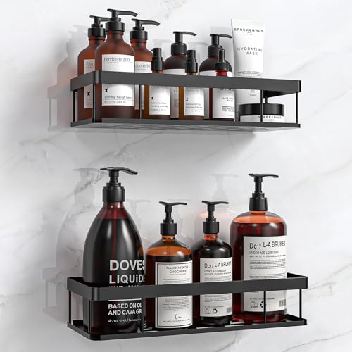 UUlioyer Duschablage ohne Bohren, Wasserdichter und Rostfreier Duschregal, 2 Stück Badezimmer Regal Organizer, Shampoo Duschgel Halterung für Dusche, Schwarz (Grundversion)