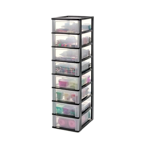 Iris Ohyama, Kunststoff Schubladenbox mit 8 flachen Schubladen, Schwarz, Easy-Pull-System, A4, A5 & A6 Format, Schreibtisch Organizer für Büro, Schule, Schreibwaren, BPA-frei, Schubladenschrank,